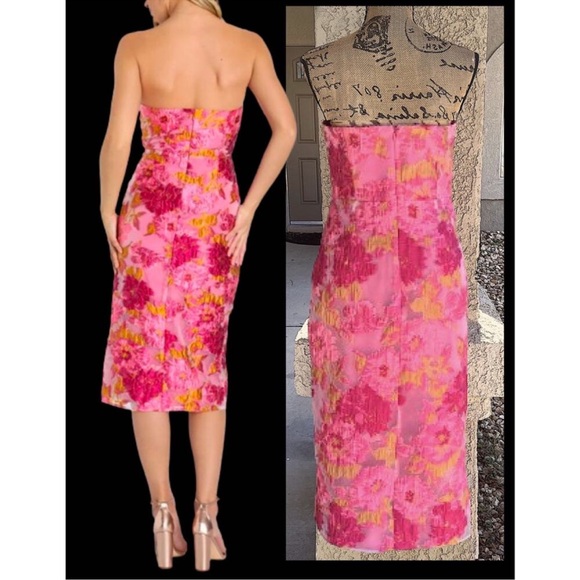 New Lulus Pink Floral Jacquard Strapless Bustier MIDI Dress Size XS - Picture 2 of 6